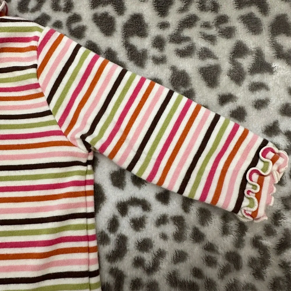 NWOT 2005 Gymboree Ruffle Turtleneck in Pink Brown Green Stripe Size 6-12 Months